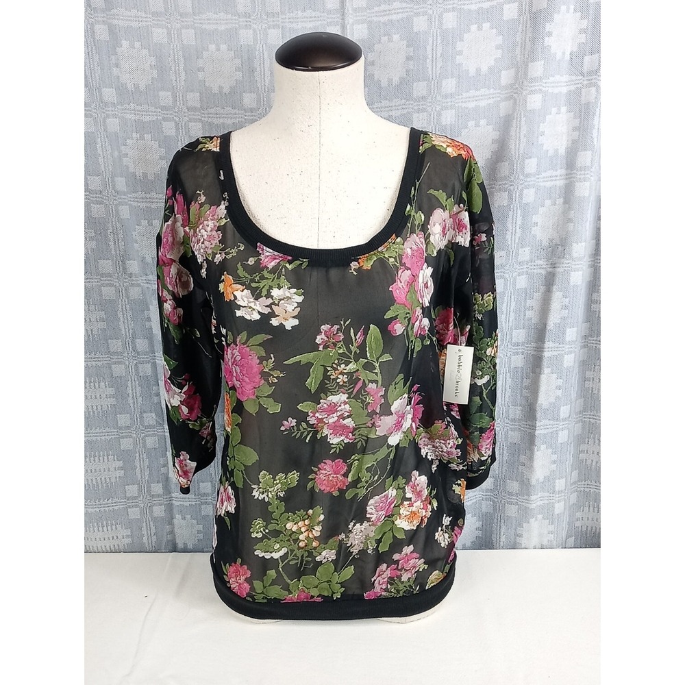 VTG Bobbie Brooks Sheer Floral Blouse Women's Size Small Top 3/4‎ Sleeve Shirt